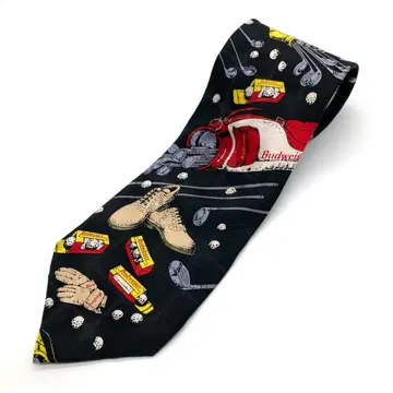 새상품 빈티지 버드와이저 넥타이 골프 구제 의류 올 패턴 블랙