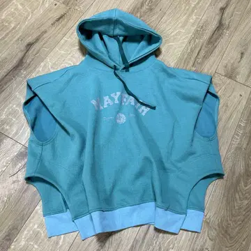 파랑 민소매 후드 부착 후드 맨투맨