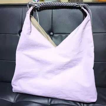 연보라 뜨개질 핸들 토트백