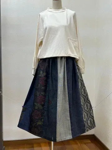 기모노 리메이크 오시마 명주 패치워크 스커트 프리