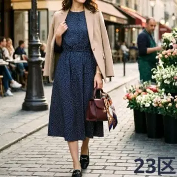 23구 도트 원피스 드레이프감 네이비블랙 사이즈36