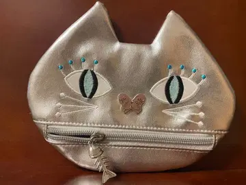 ANNA SUI 고양이형 실버 파우치