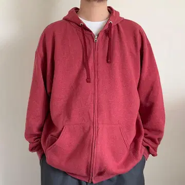 00s FRUIT OF THE LOOM 지퍼 후드티 핑크 XL 짧은 기장