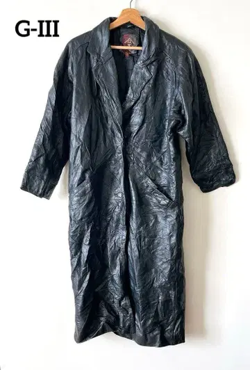 G-III 천연 가죽 레더 트렌치코트 롱 코트 블랙 빈티지