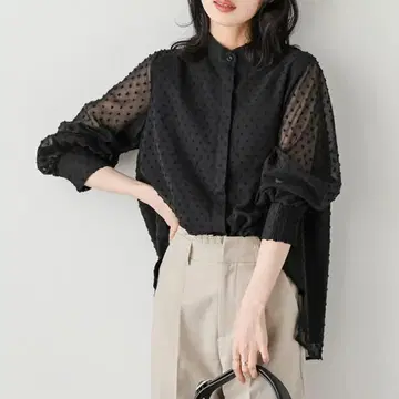 SUGAR BISKET 도트 디자인 블라우스 블랙