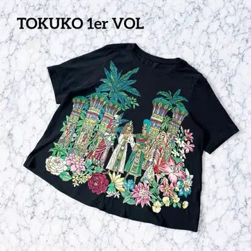 토쿠코 프리미어볼 이집트 패턴 아트 프린트 튜닉 상의 블랙