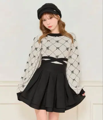 아프레 주르 백리본 니트탑 화이트