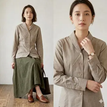 마가렛호웰 긴팔 셔츠 코튼 스키퍼 셔츠 M 사이즈 베이지