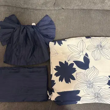 GRL 네이비 꽃무늬 유카타 오비 세트