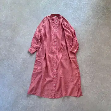 어반 리서치 도어스 린넨 100% 노카라 롱 원피스 핑크