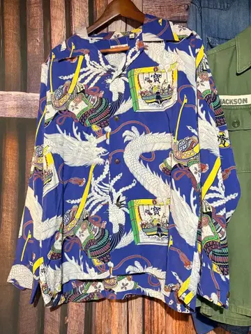 SUN SURF 선서프 일본풍 패턴 긴팔 하와이안 셔츠