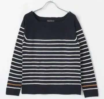 어반 리서치 봄 네이비 x 오렌지 바이컬러 패널 보더 니트 풀오버