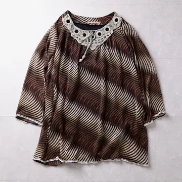 레트로 구제 의류 올 패턴 시어 탑 튜닉 M 보헤미안