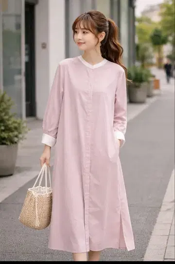 URBAN RESEARCH 핑크 스트라이프 셔츠 원피스