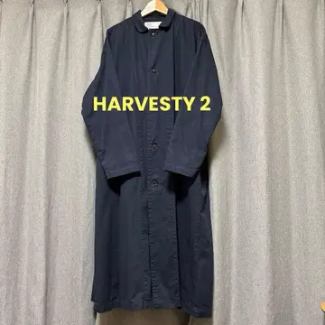 HARVESTY 하베스티 오버코트 네이비 롱 기장 2