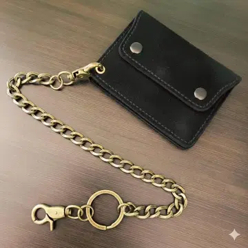 크레이지 호스 소가죽 트래커 지갑 경년 변화 블랙 검정 체인 포함