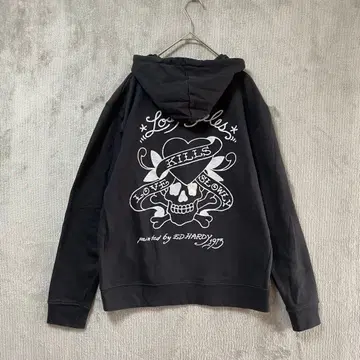 Ed Hardy/백 프린트 후드티/M/스컬 하트 블랙