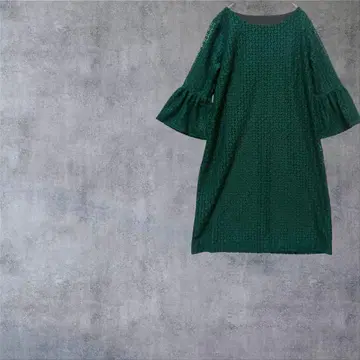 [노라] 7부 소매 원피스 레이스 튜닉 고급 다크 그린 38