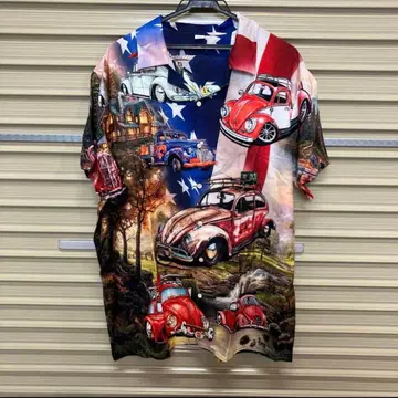 폭스바겐 비틀 캘리커 클래식카 하와이안 셔츠 레트로 로카빌리