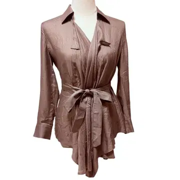 BALLSEY 실크 혼방 드레이프 블라우스 리본 벨트 포함 고급