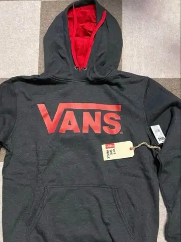 VANS 후드 부착 후드티 그레이/레드 미사용
