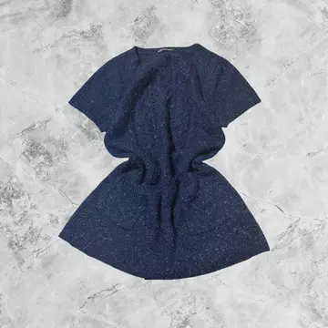 [ MARY QUANT ] Vintage 라메 니트 원피스 네이비 반팔