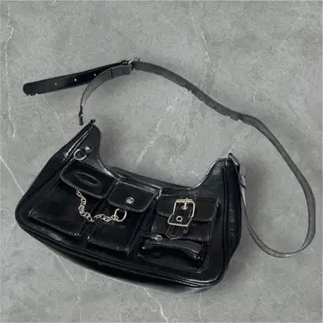 Y2K 숄더백 그런지 사이버 펑크 지뢰계 블랙 벨트