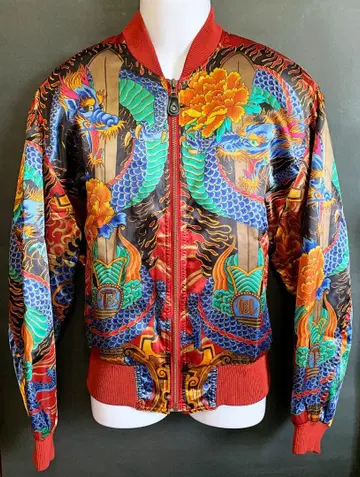 FICCE UOMO 블루종 용 모란 패턴 레드 일본풍 패턴 스카잔 드래곤