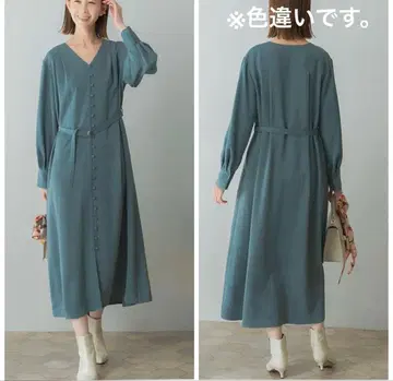 V넥 버튼 디자인 원피스 어반리서치 로쏘 네이비 FREE