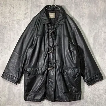 소가죽 레더 더플 카 코트 블랙 천연 가죽 토글