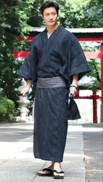 세련된 유카타 4종 세트 [ 유카타/원터치 오비/일본 나막신/부채 ]