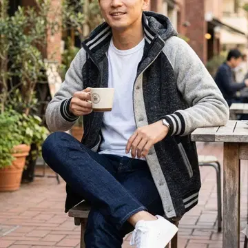 G7618*빔즈 후드티 M 그레이 바이컬러 블루종 아우터