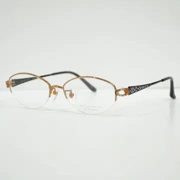 일본제 깊은 골드 x 블랙 하프림 안경 프레임 렌즈 교환 가능 새상품