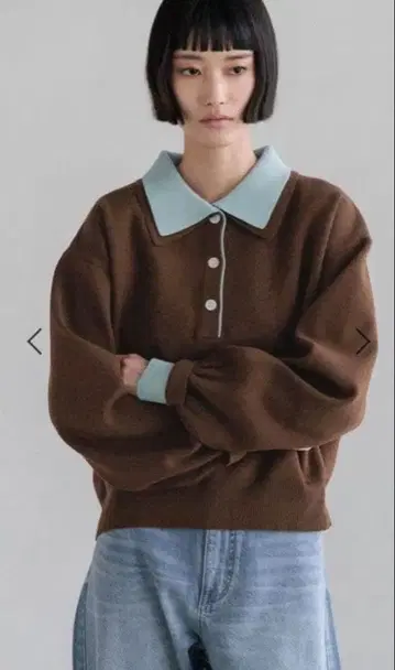 로리즈팜 바이컬러 폴로 니트 LS 브라운 x 블루