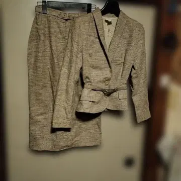 베이지 자켓 스커트 세트 린넨