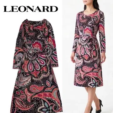 P456 새상품급 XL 레오나르 칸칸 소재 무릎 기장 원피스 여성용