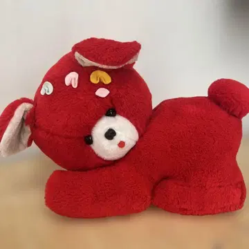 쇼와 레트로 레트로 팝 당시 물건 곰돌이 빨간색 강아지형 봉제 인형