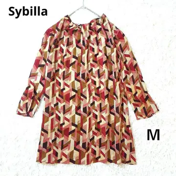 시빌라 블라우스 차이나 버튼 실크 100% 기하학 패턴 하이넥 올 패턴