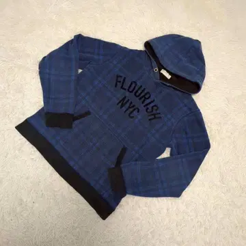 back number 풀오버 후드티 블루 체크 M