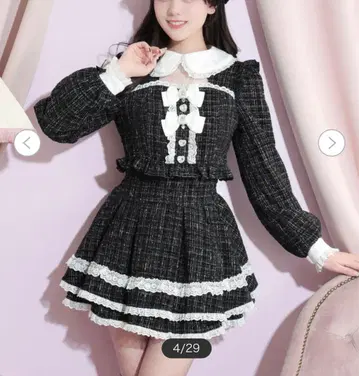 NOEMIE 반짝이는 트위드 데콜테 레이스 셋업 블랙