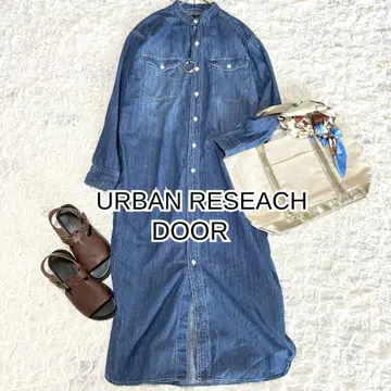 어반 리서치 밴드 카라 인디고 데님 셔츠 롱 원피스 36