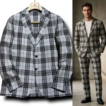 라르디니 LARDINI 체크 린넨 테일러드 자켓 54
