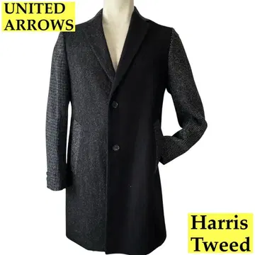 유나이티드 애로우즈 해리스 트위드 절개 체스터 코트 블랙