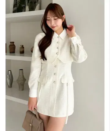 dazzlin 퍼프 슬리브 레이어드 미니 원피스