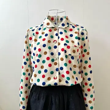 빈티지 레트로 팝 도트 무늬 블라우스 70년대 스타일 개성파 구제 의류