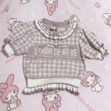 LIZ LISA 깅엄 자카드 니트탑 핑크