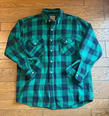 KENNINGTON 그린 블랙 체크 플란넬 셔츠 블록 체크