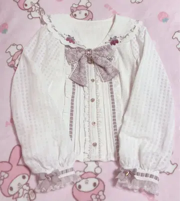 LIZ LISA 스트로베리 자수 세일러 리브 블라우스 핑크