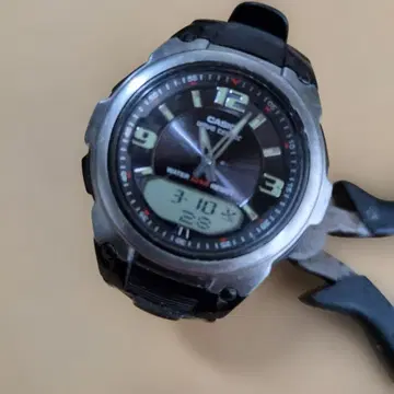 작동품. CASIO 디지털 아날로그 콤비 전파 시계 블랙