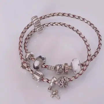 판도라 가죽 팔찌 참 세트